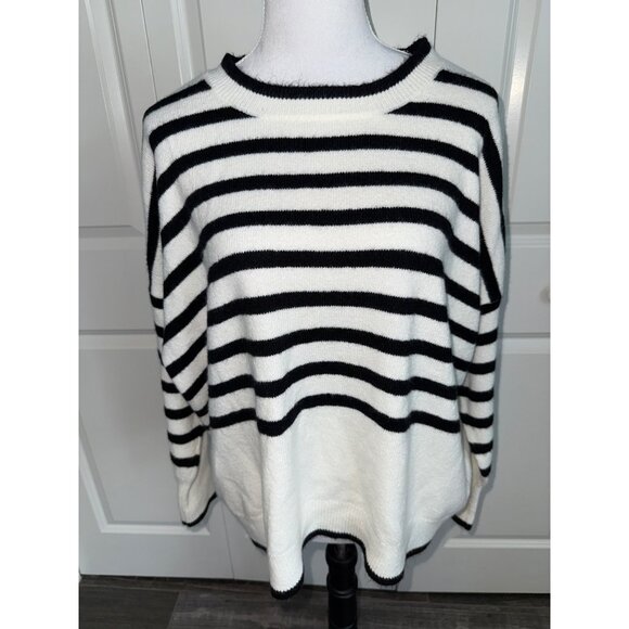 CECE SPORTSWEAR Pullover Stripe Sweater size XL White/Black - Picture 1 of 5